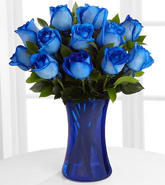 Dozen Blue Roses Vased