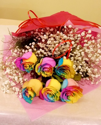 6 Rainbow Roses Gift Wrapped