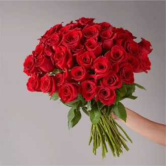 FIFTY LONG STEM RED ROSES HAND-TIED BOUQUET