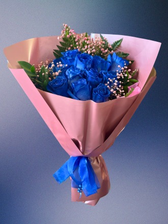 Dozen Blue Roses in Special Wrapping