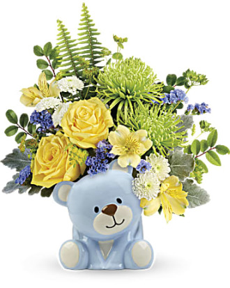 Teleflora\'s Joyful Blue Bear Bouquet