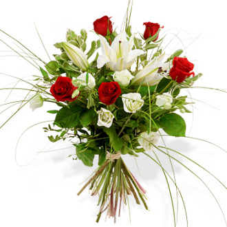 Bouquet de Lys blanc et Roses rouges