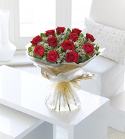 12 Red Long Stem Roses Hand-Tied