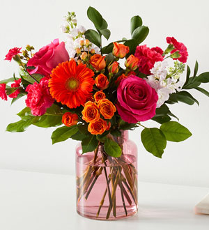 Bouquet Fiesta Dans un Vase Rosé