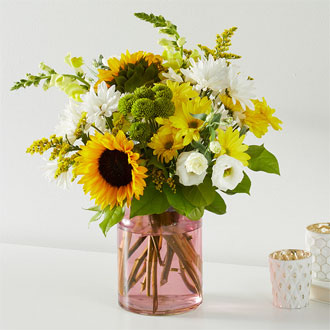 Hello Sunshine Bouquet in Blush Vase - Deluxe