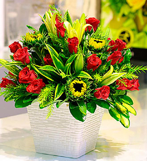 Red & Green Bouquet in Pot