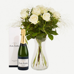 Elegant White Roses with Nicolas Feuillatte Champagne