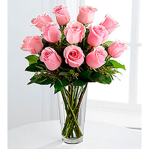 The Long Stem Pink Rose Bouquet - Vase Included