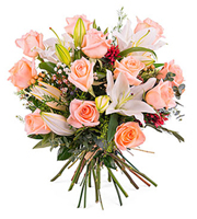 Arrangement of Roses with Lilies - Pink