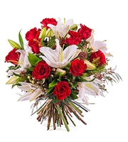 Arrangement of Roses with Lilies - Red