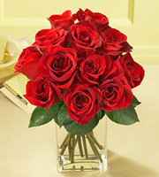 1 Dozen Red Medium Stem Roses - with Vase