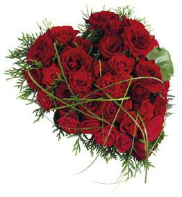 Funeral Heart with Red Roses