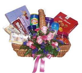 Gourmet Gift Basket with Flowers