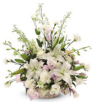 Sympathy Arrangement in White with some Pastel Colors 