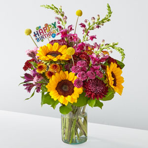 Pop of Whimsy Bouquet & Happy Birthday Topper