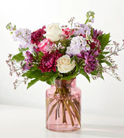 Periwinkle Breeze Bouquet in Blush Vase - Deluxe