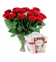 Bouquet of Roses and Raffaello Candies