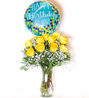 Unforgettable Dozen Rose Yellow Bundle Birthday