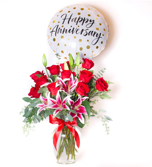 Classic Rose Lily Red Anniversary Bundle