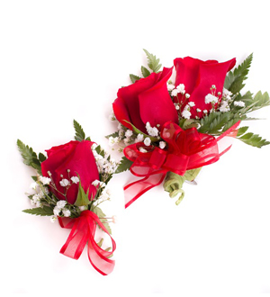 Rose Corsage and Boutonniere Combination Red
