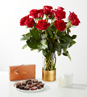 Classic Love Red Rose Bouquet with Chocolates and Candle