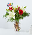 Evergreen Delight Bouquet and Happy Birthday Topper