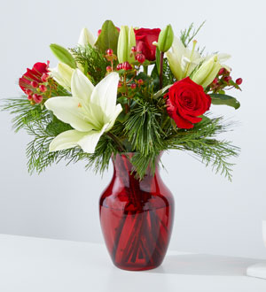 Evergreen Delight Bouquet in Red Vase
