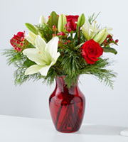 Evergreen Delight Bouquet in Red Vase