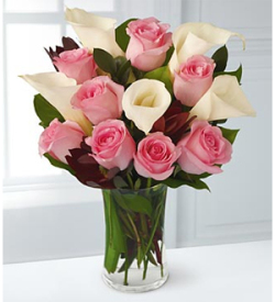 Rose and Lily Celebration Bouquet with FREE Vase - 13 Stems